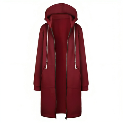 Comfortabele Dames Midi Sweaterjurk Met Rits en Capuchon
