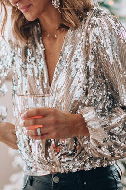 Lara - Glamoureuze Pailletten Blouse met Lange Mouwen