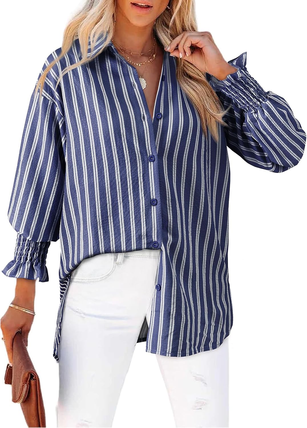 Aleksandra - Gestreepte blouse met knoopsluiting voor dames
