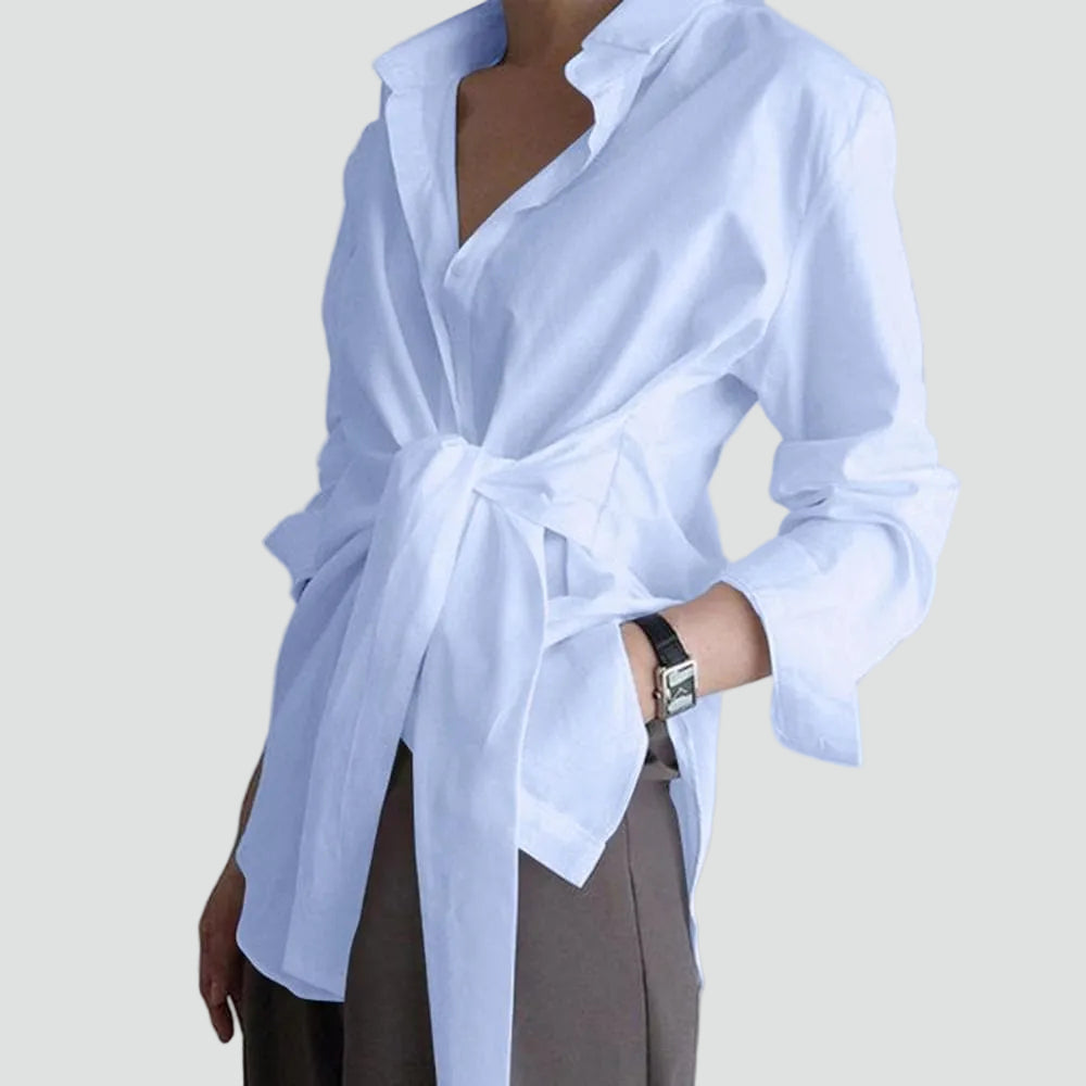 Elegante Blouse met Strikceintuur en Lange Mouwen voor Dames