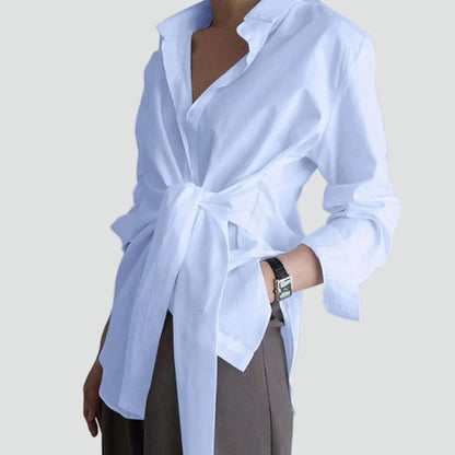 Elegante Blouse met Strikceintuur en Lange Mouwen voor Dames