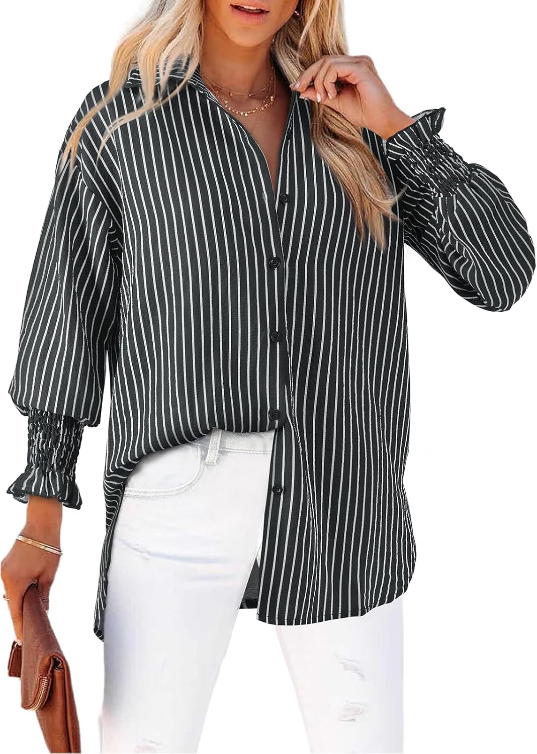 Aleksandra - Gestreepte blouse met knoopsluiting voor dames