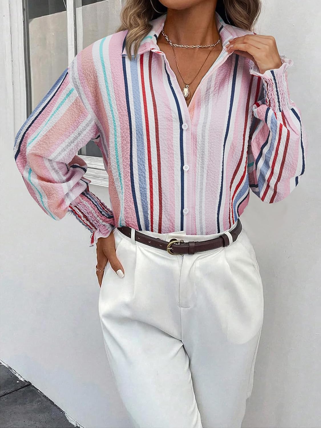 Aleksandra - Gestreepte blouse met knoopsluiting voor dames