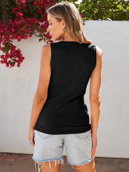 Marzena - Mouwloze, geknoopte, geribde tanktop voor dames