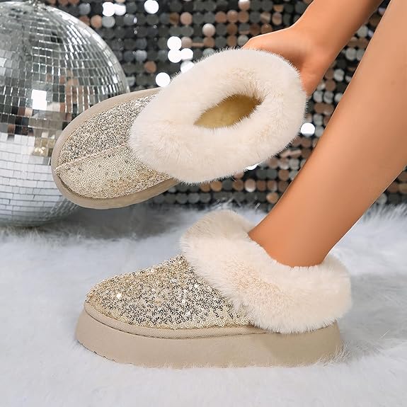Warme Glitter Pantoffels met Dikke Zool voor Vrouwen