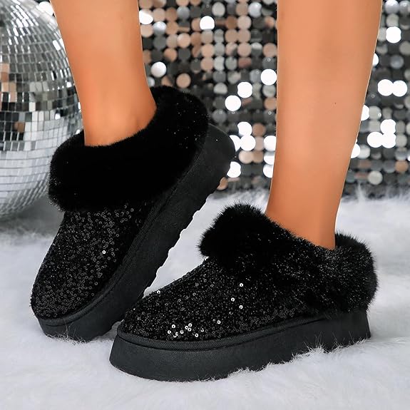 Warme Glitter Pantoffels met Dikke Zool voor Vrouwen