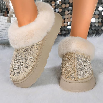 Warme Glitter Pantoffels met Dikke Zool voor Vrouwen