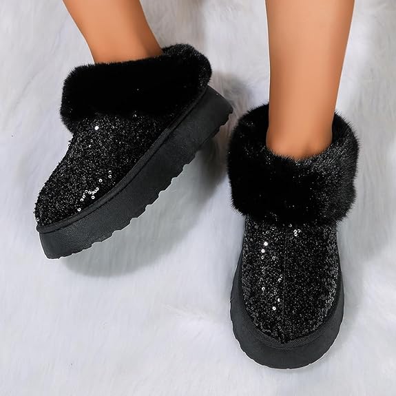Warme Glitter Pantoffels met Dikke Zool voor Vrouwen