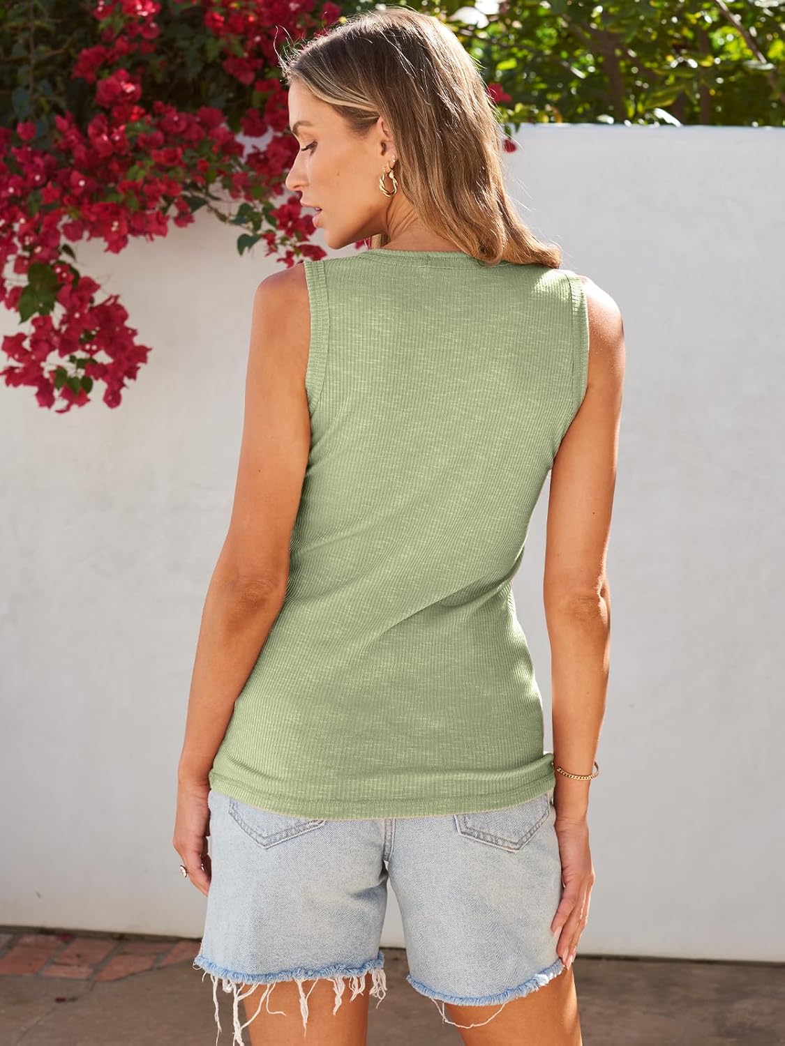 Marzena - Mouwloze, geknoopte, geribde tanktop voor dames