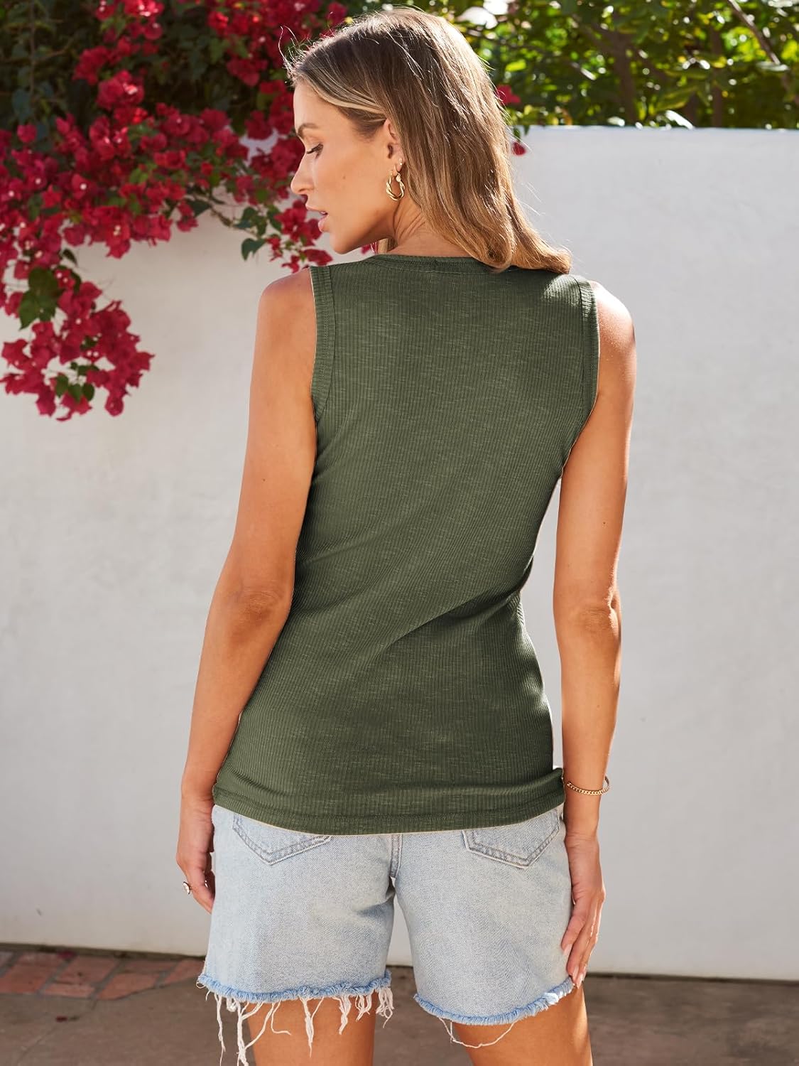 Marzena - Mouwloze, geknoopte, geribde tanktop voor dames