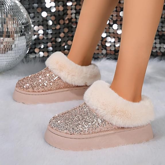 Warme Glitter Pantoffels met Dikke Zool voor Vrouwen