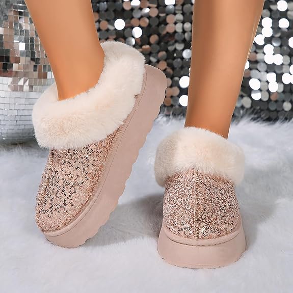 Warme Glitter Pantoffels met Dikke Zool voor Vrouwen