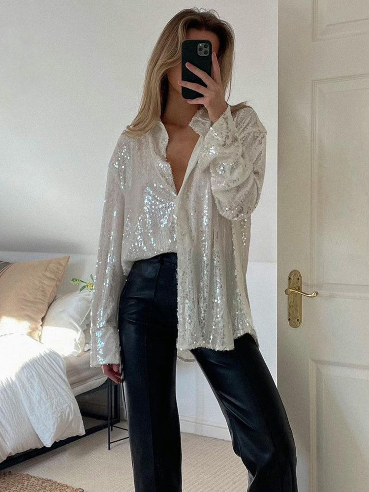Oversized Blouse Voor Dames Met Glitterdetails En Comfortabele Pasvorm