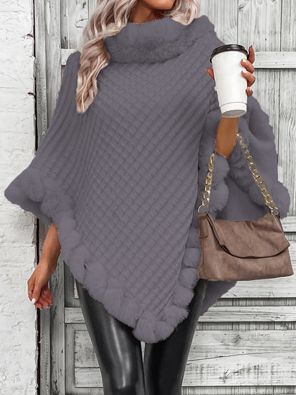 Warme Stijlvolle Poncho Trui Voor Dames Me Bontlook Col