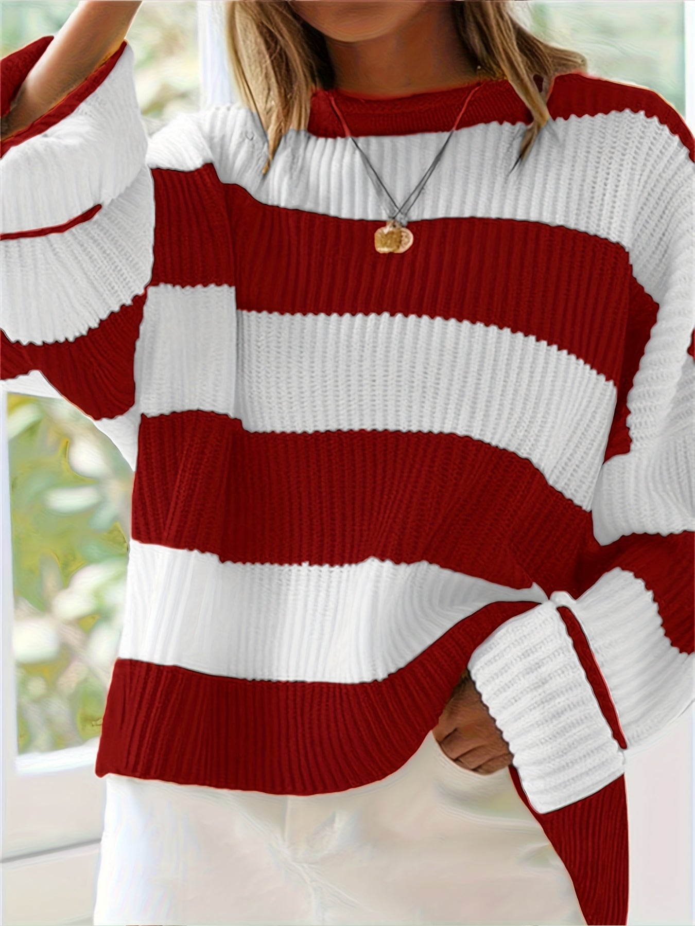 Gestreepte Oversized Trui Voor Dames Met Ronde Hals En Lange Mouwen