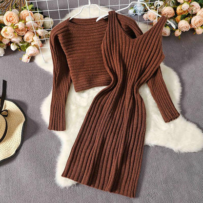 Gebreide Dames Set met Trui en Midi Rok