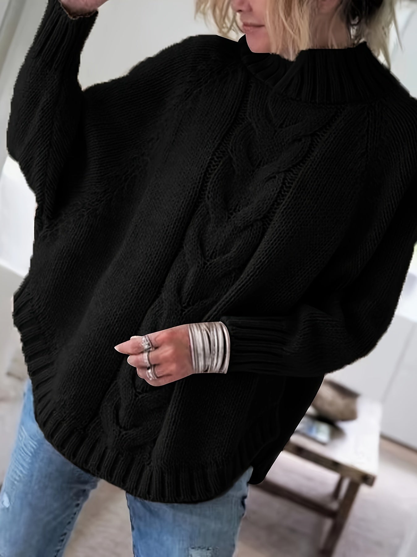 Warme Oversized Kabeltrui Voor Dames Met Col