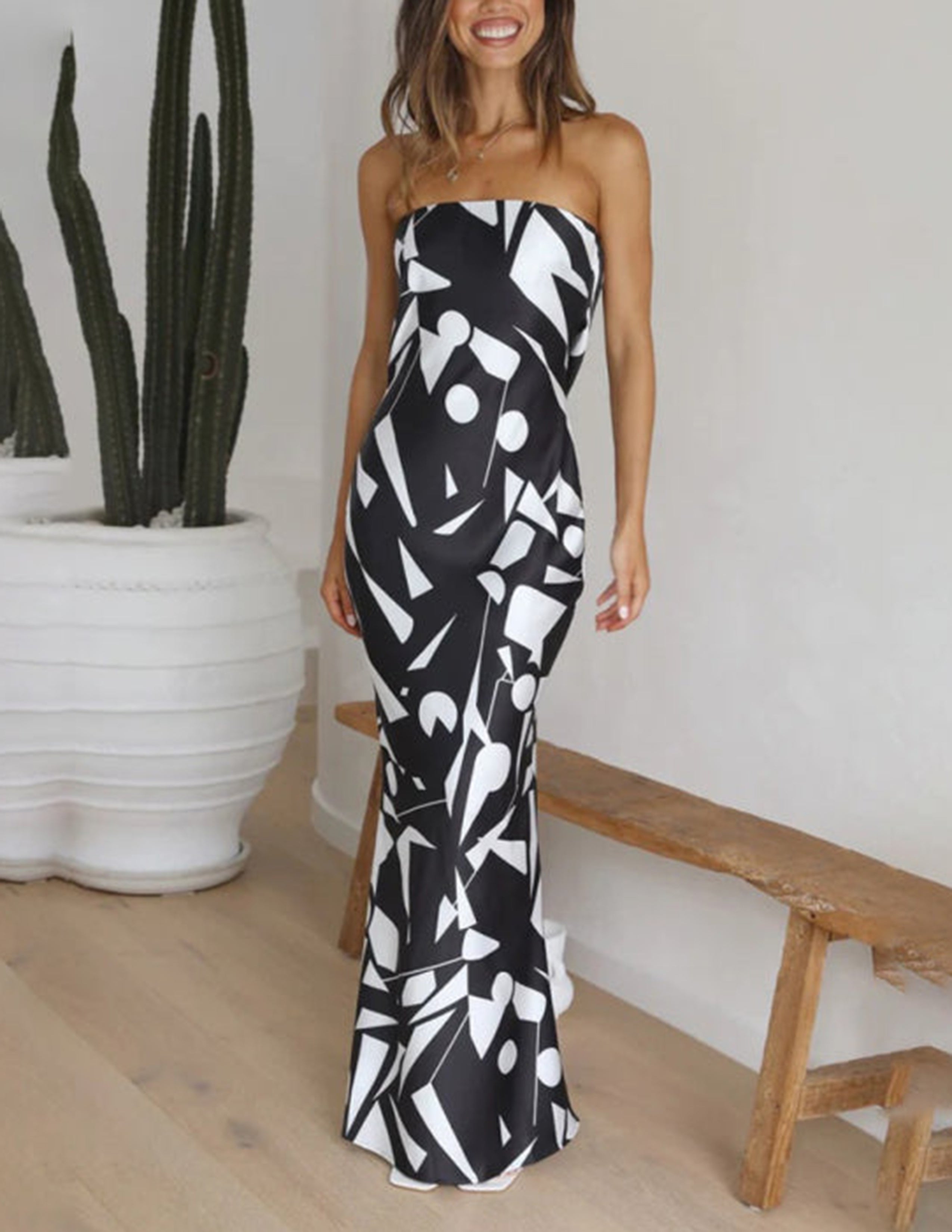 Jasmina - Strapless Maxi Jurk met print voor dames