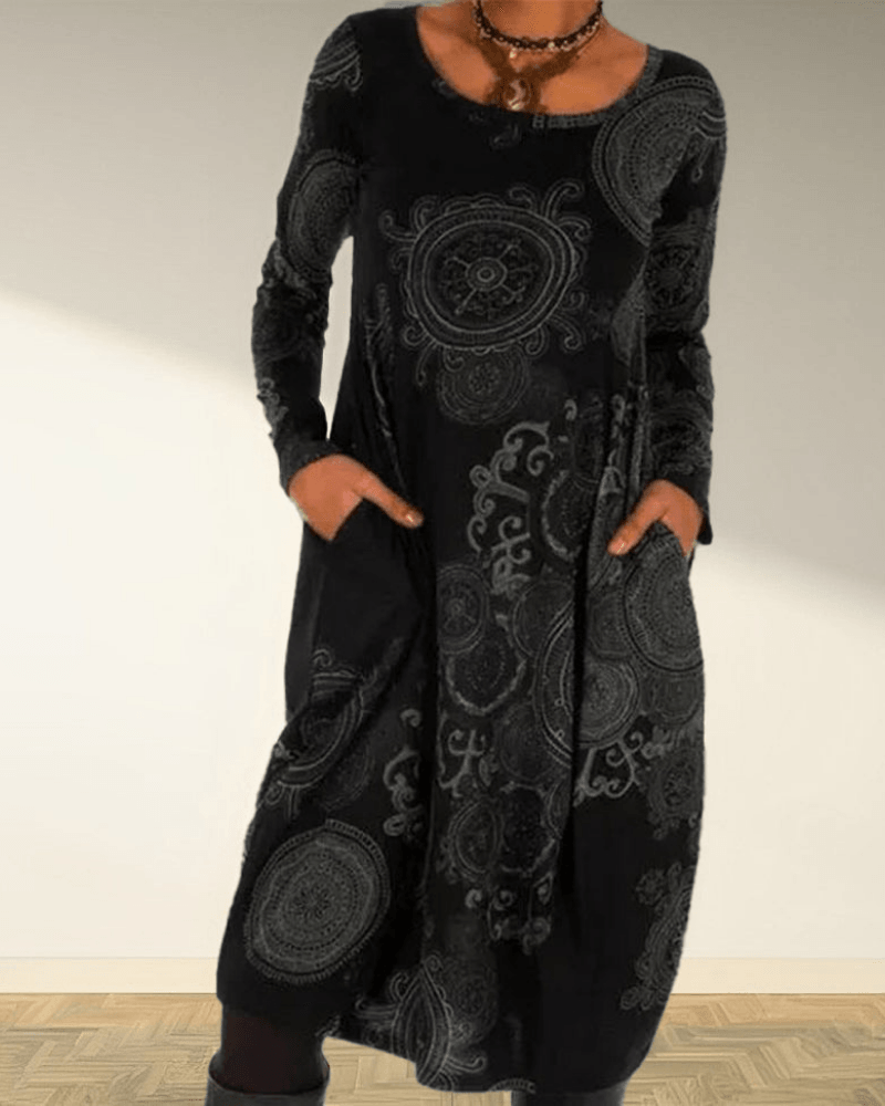 Elora - Bohemian Jurk met Lange Mouwen en Mandala Print voor Dames