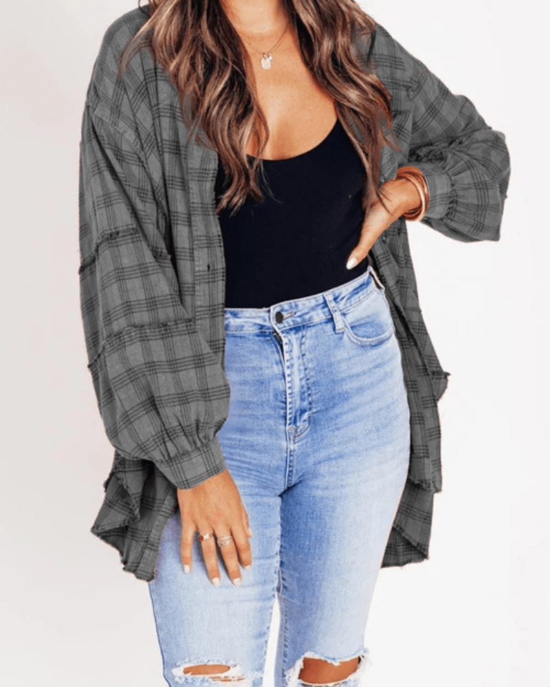 Lara - Oversized Geruit Overhemd met Lange Mouwen