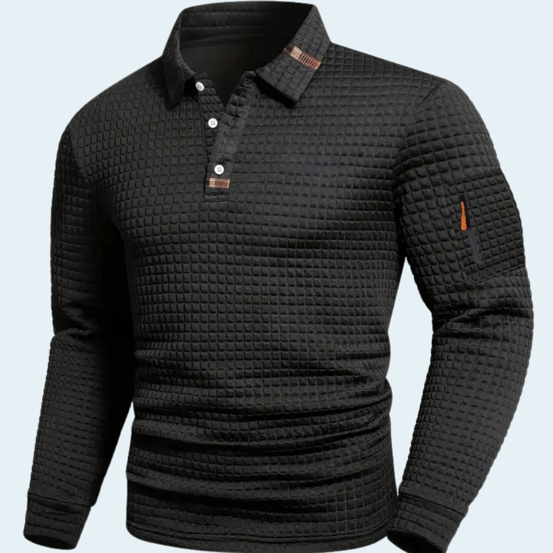 Heren Polo Met Lange Mouwen En Structuurstof Slim Fit