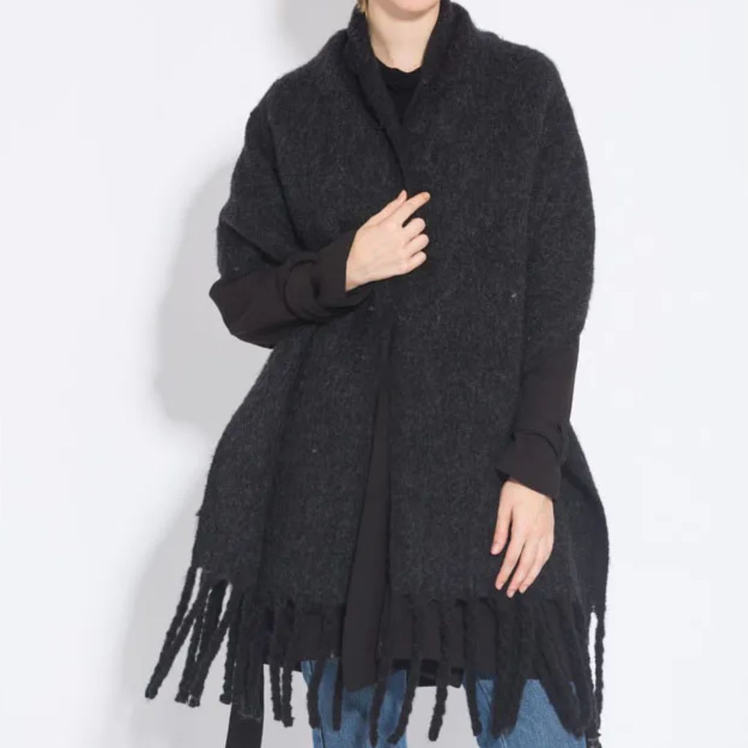 Dames Warme Elegante Wintersjaal Met Stijlvolle Franjes