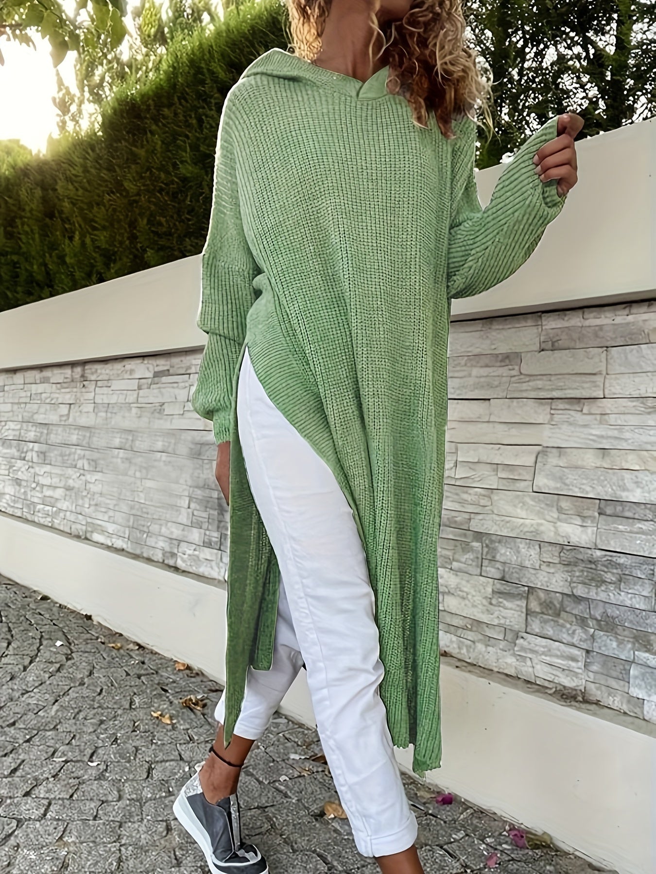 Oversized Dames Maxi sweaterjurk Met Zijsplit En Lange Mouwen