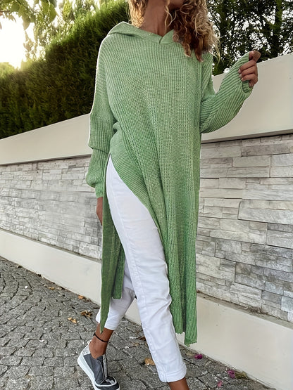 Oversized Dames Maxi sweaterjurk Met Zijsplit En Lange Mouwen