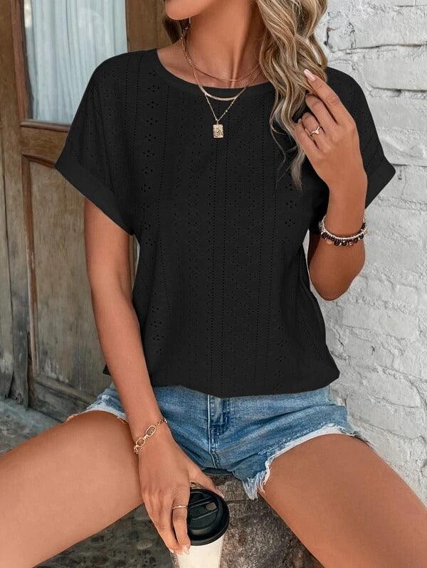 Lily - Broderie T-shirt met Korte Mouwen