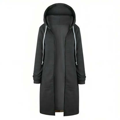 Comfortabele Dames Midi Sweaterjurk Met Rits en Capuchon