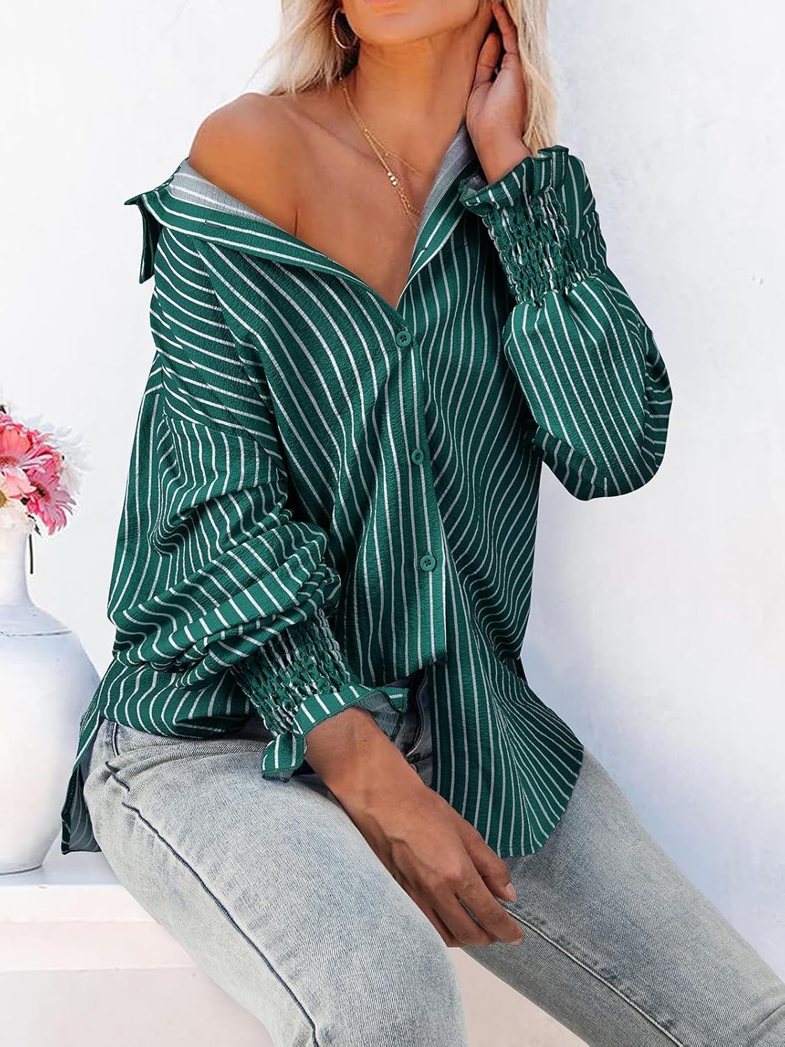 Aleksandra - Gestreepte blouse met knoopsluiting voor dames