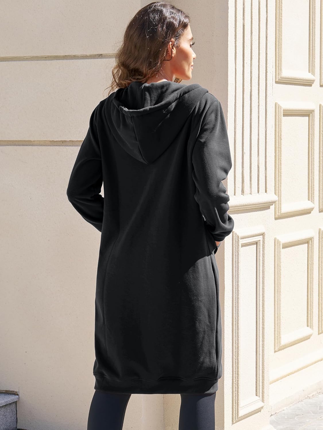 Comfortabele Dames Midi Sweaterjurk Met Rits en Capuchon