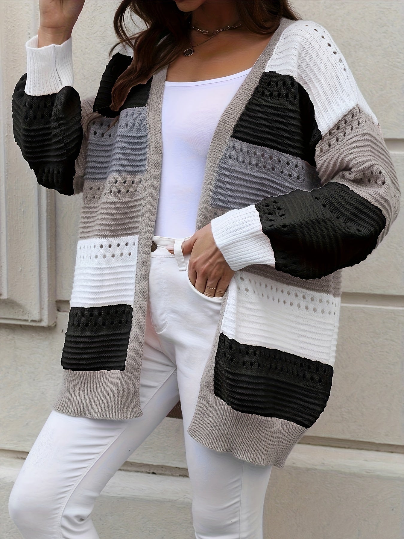 Plus Size Dames Openvallend Opengewerkt Gebreid Vest