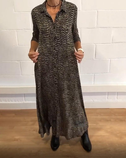 Lisa - Maxi Jurk met Print, Knoopsluiting en Zakken