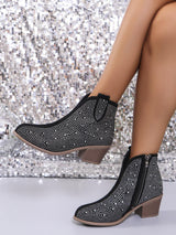 Lara – Glitter Enkelboots voor Dames met Strass en Blokhak