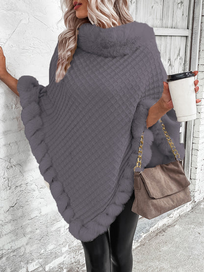 Warme Stijlvolle Poncho Trui Voor Dames Me Bontlook Col
