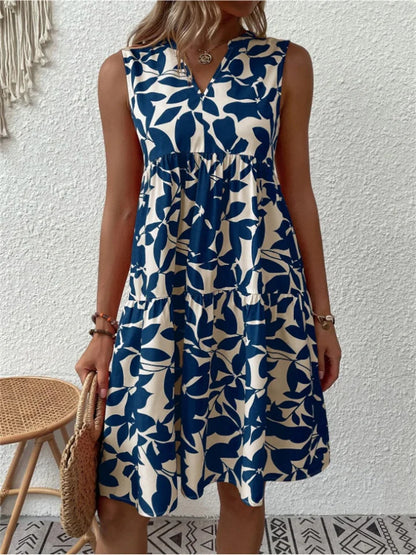 Daniela - Mouwloze Zomerjurk met Bladerenprint voor Dames