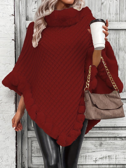 Warme Stijlvolle Poncho Trui Voor Dames Me Bontlook Col
