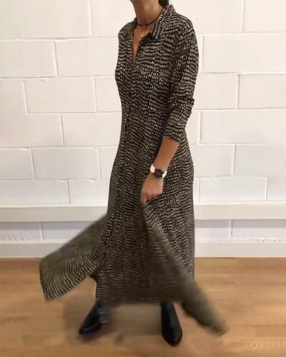 Lisa - Maxi Jurk met Print, Knoopsluiting en Zakken