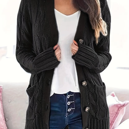 Warm Kabelgebreid Dames Vest Met Knopen En Zakken