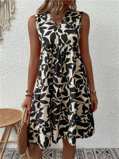 Daniela - Mouwloze Zomerjurk met Bladerenprint voor Dames