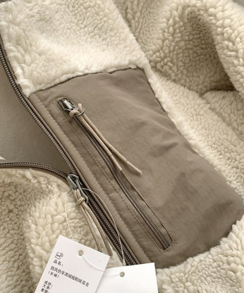 Vrouwen Teddy Jas Met Rits Staande Kraag En Borstzak Winter