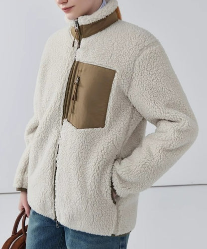 Vrouwen Teddy Jas Met Rits Staande Kraag En Borstzak Winter