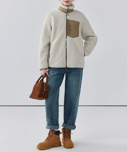 Vrouwen Teddy Jas Met Rits Staande Kraag En Borstzak Winter