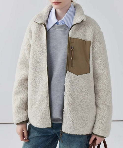 Vrouwen Teddy Jas Met Rits Staande Kraag En Borstzak Winter