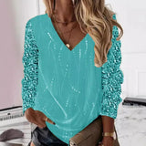 Bianca - Dames Top met Glitter Mouwen en V-Hals