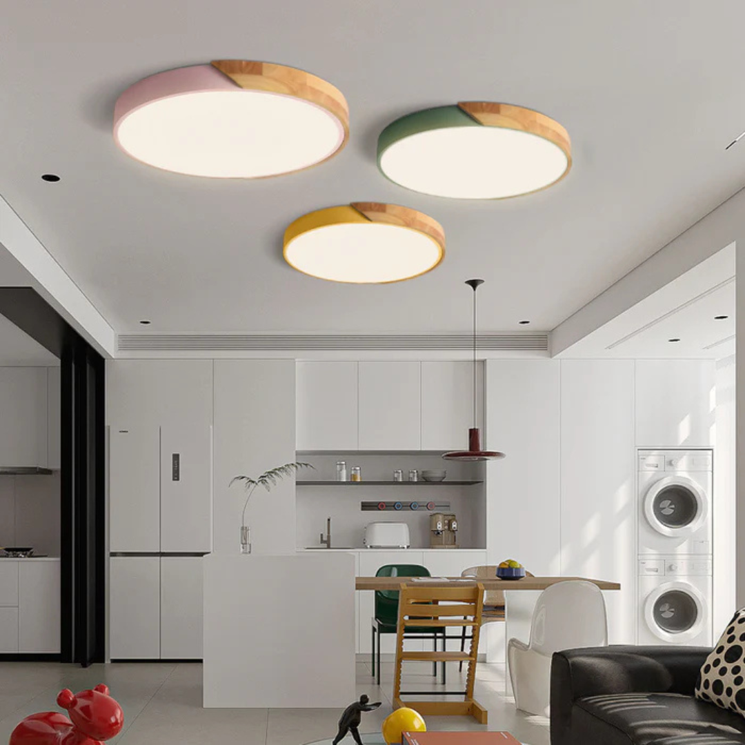 Ronde Scandinavische LED plafondlamp met houten details