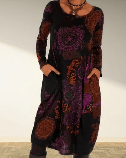 Elora - Bohemian Jurk met Lange Mouwen en Mandala Print voor Dames