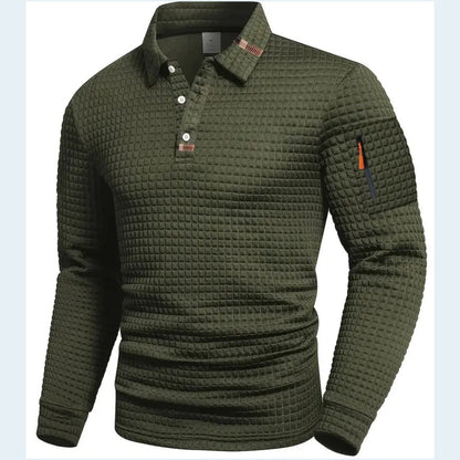 Heren Polo Met Lange Mouwen En Structuurstof Slim Fit