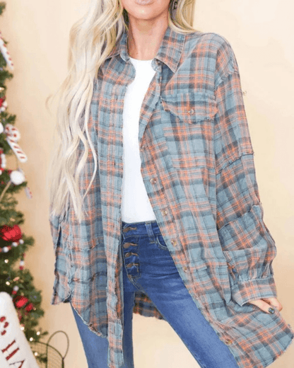 Lara - Oversized Geruit Overhemd met Lange Mouwen